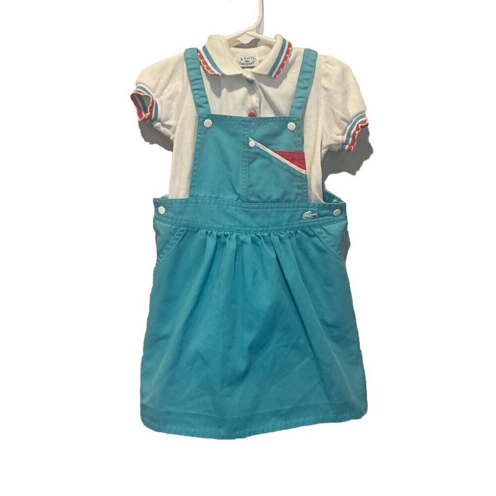 Lacoste Izod Vintage Girls Blue Skirt With Straps Size 4 Polo Shirt Alligator
